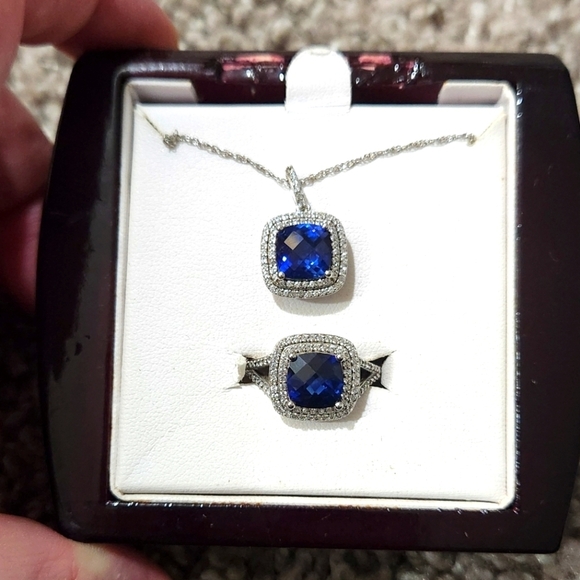 jcpenney Jewelry - Lab-Created Blue Sapphire & Cubic Zirconia Silver Over Brass Jewelry Set, Ring 8